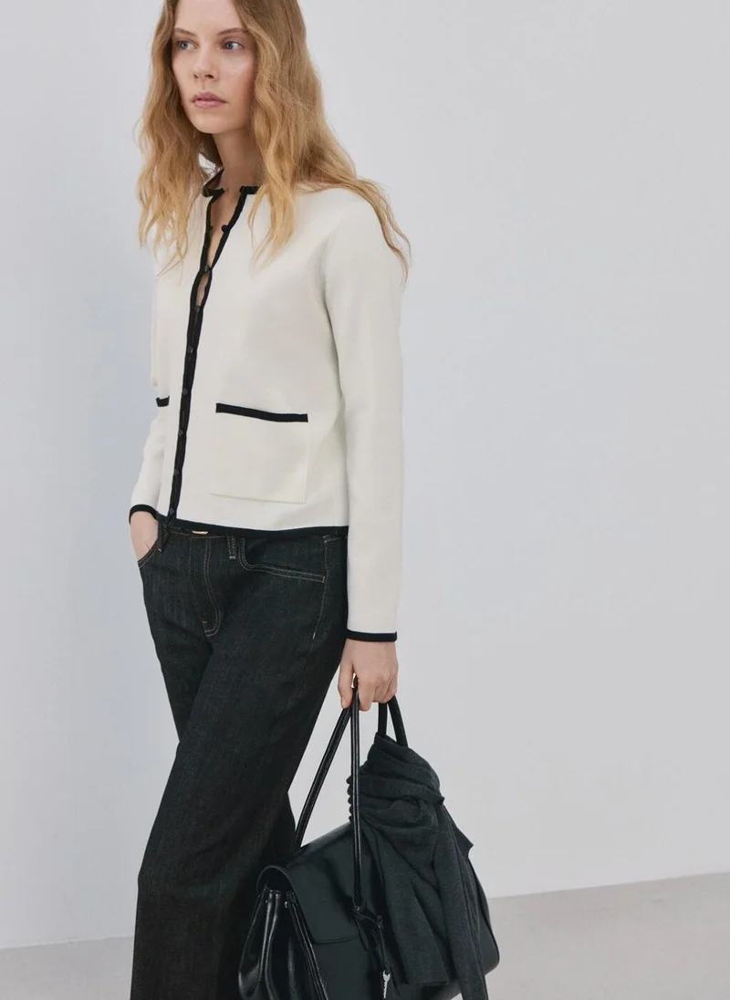 مانجو Contrasting ribbed cardigan